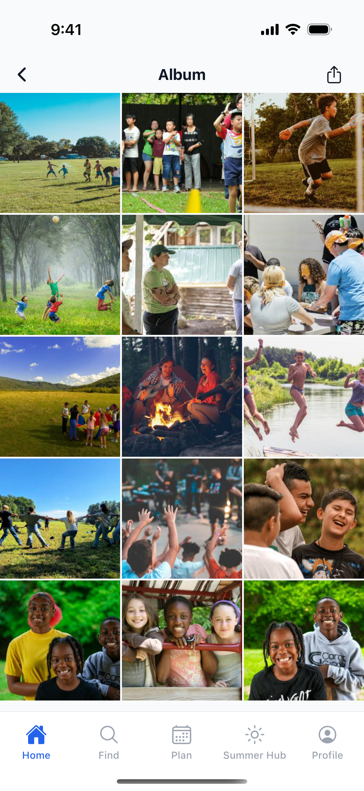 A parent's camp photo album in the SummerBoss app