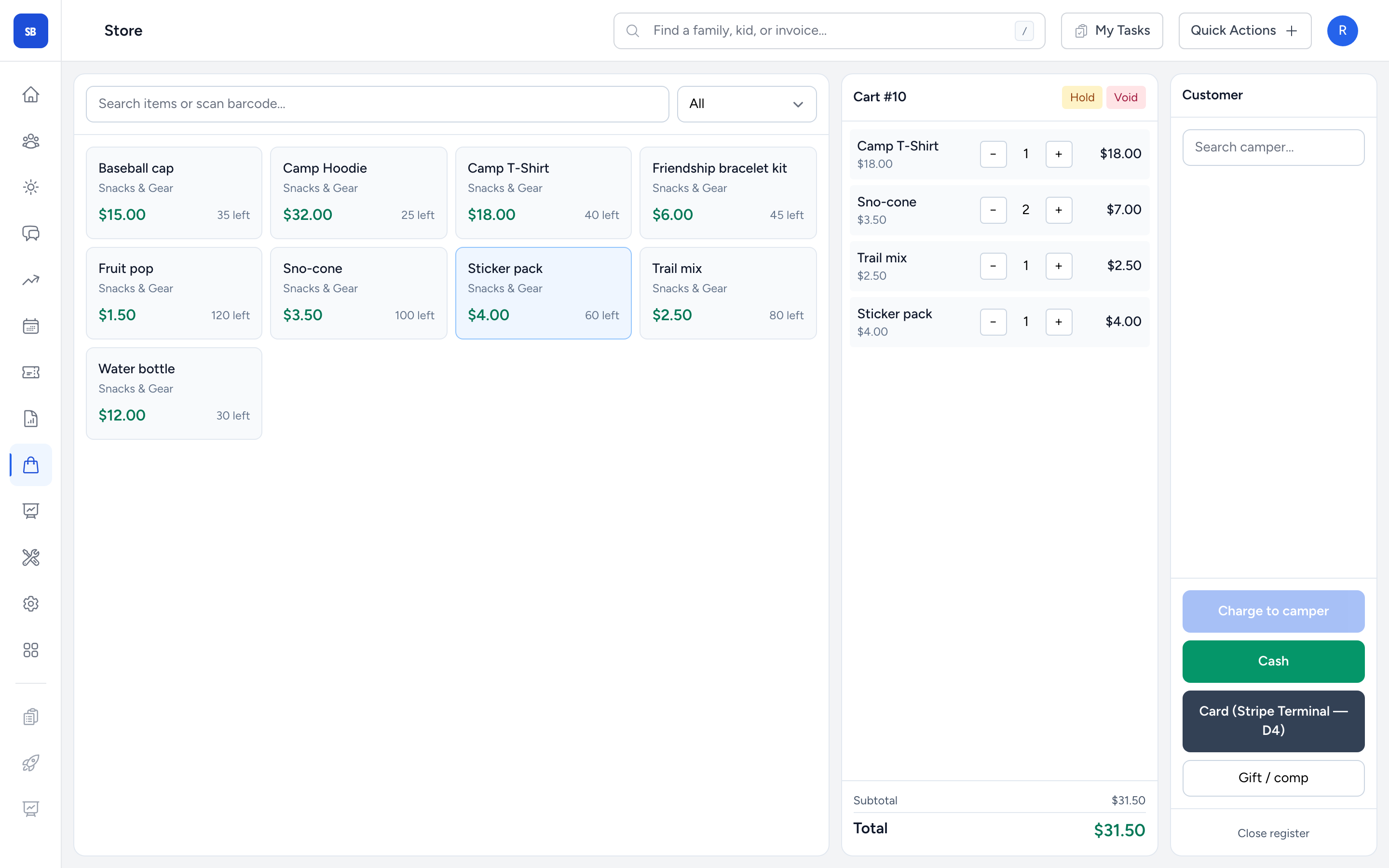 Store & Point of Sale screen in SummerBoss